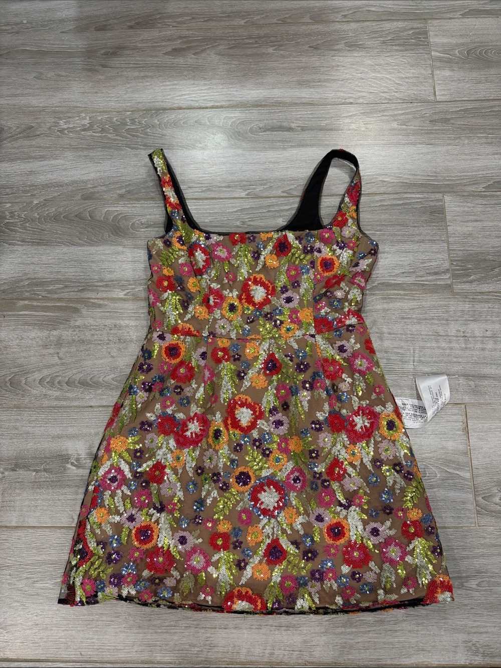 New Dress the Population Floral Sequin A-Line Dress - Multicolor L